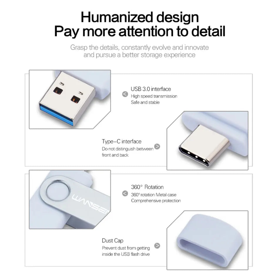 Portable USB 3.0 Type-C Flash Drive | OTG 2-in-1 Storage 16–512GB