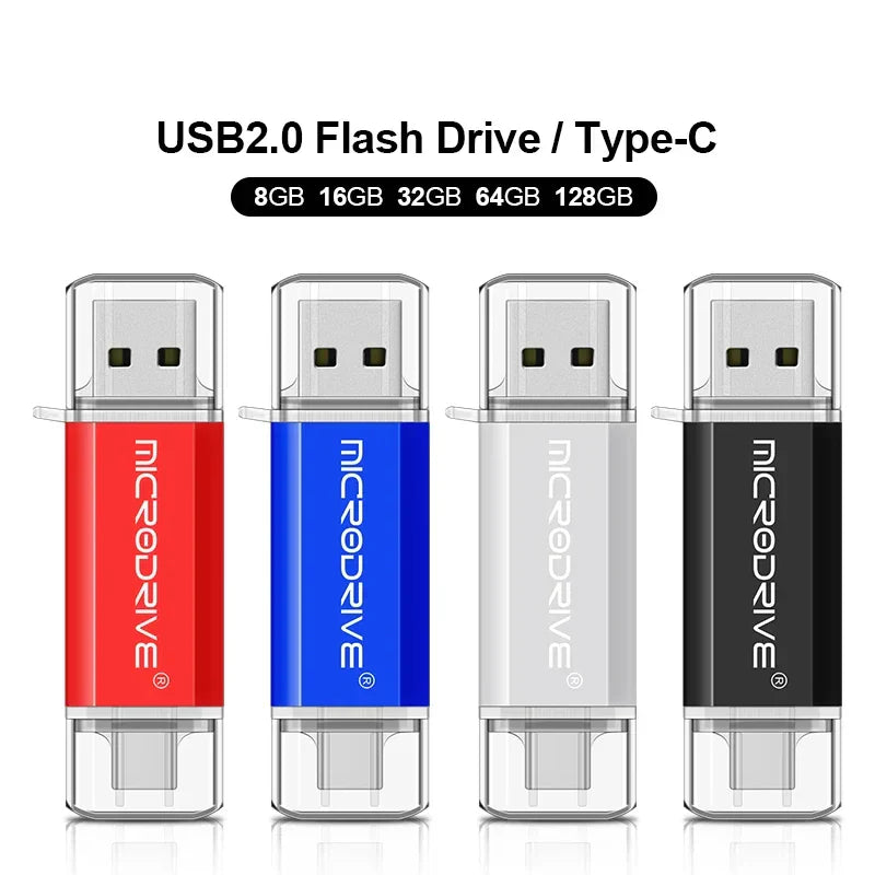 Compact 2-in-1 OTG Flash Drive | Type-C & Micro USB (4–128GB)