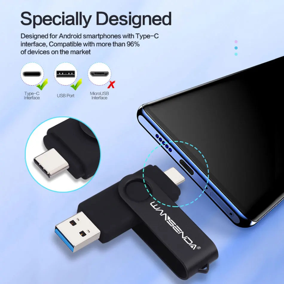 Portable USB 3.0 Type-C Flash Drive | OTG 2-in-1 Storage 16–512GB