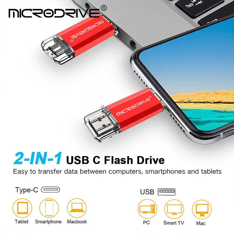 Compact 2-in-1 OTG Flash Drive | Type-C & Micro USB (4–128GB)