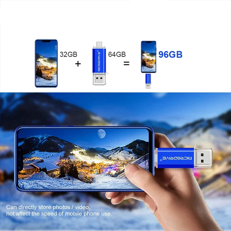 Compact 2-in-1 OTG Flash Drive | Type-C & Micro USB (4–128GB)