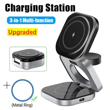 3-in-1 Foldable Magnetic Wireless Charger | Stand for iPhone, iWatch & AirPods