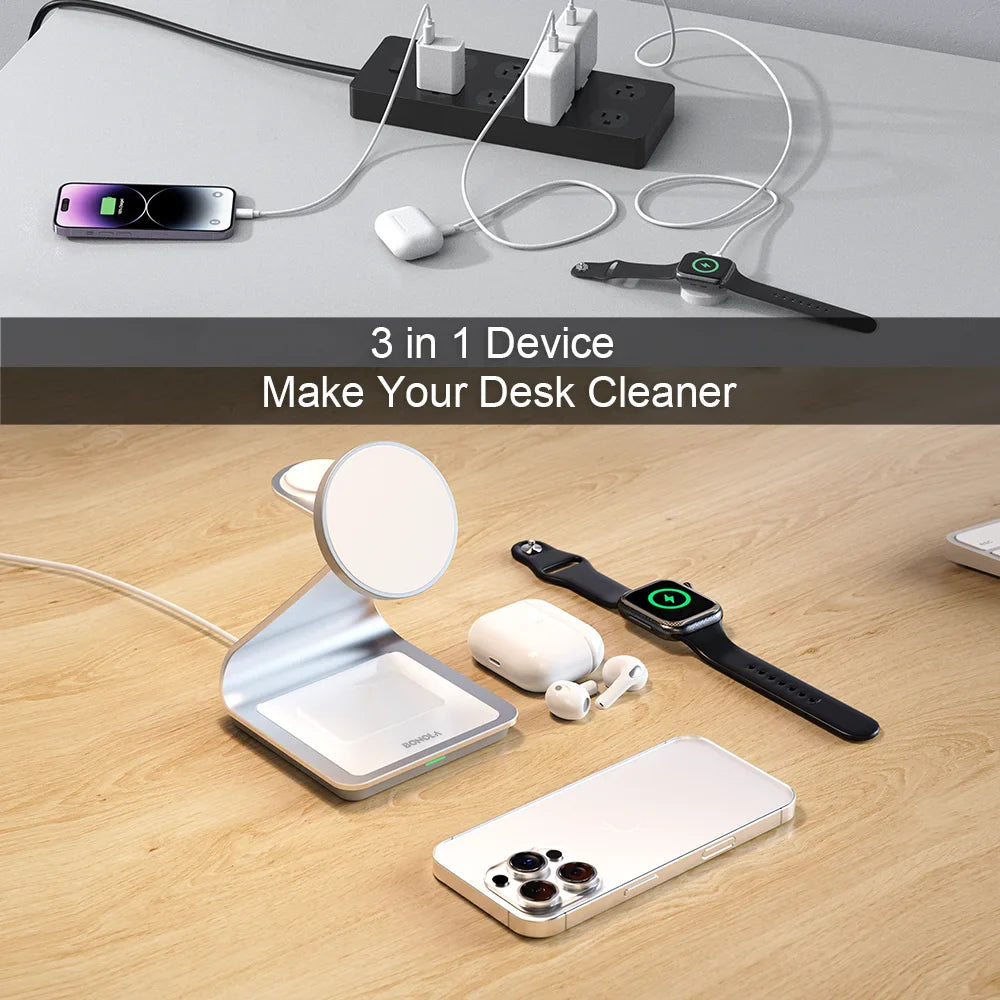 Magnetic Wireless Charger 3-in-1 | Fast 30W Station for Apple Devices