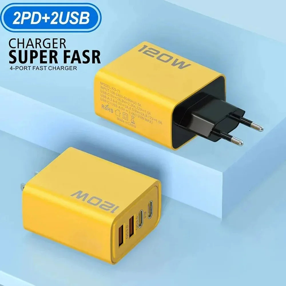 Fast Charging 4-Port USB Charger | 120W Wall Adapter for Smartphones