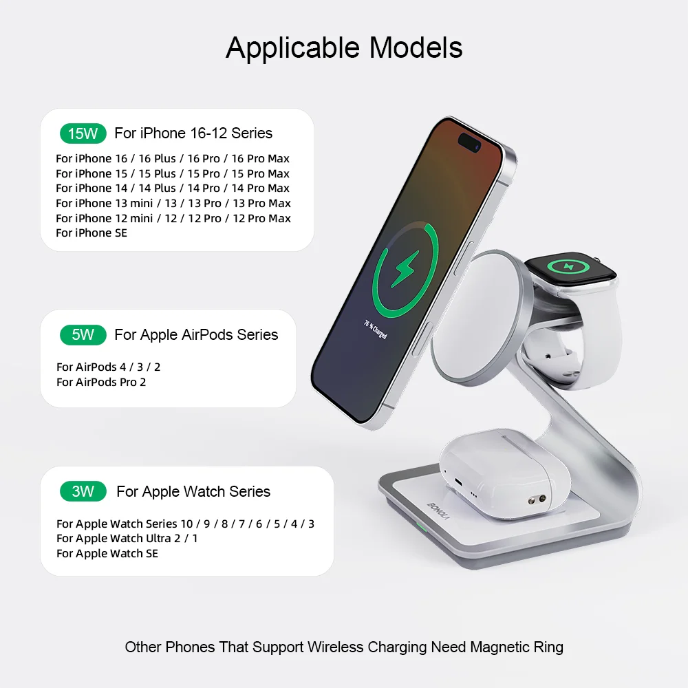 Magnetic Wireless Charger 3-in-1 | Fast 30W Station for Apple Devices
