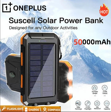 Solar Power Bank 50000mAh | Portable External Battery with LED Light