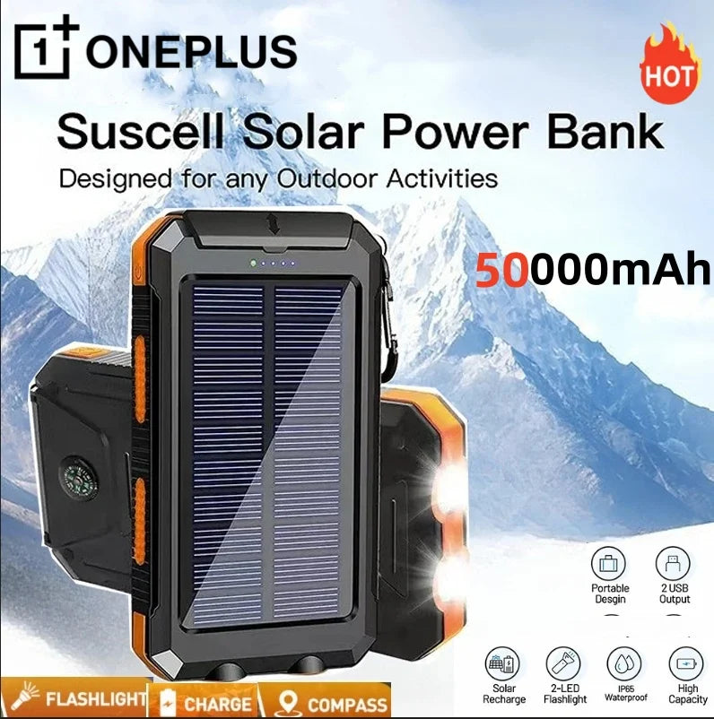 Solar Power Bank 50000mAh | Portable External Battery with LED Light