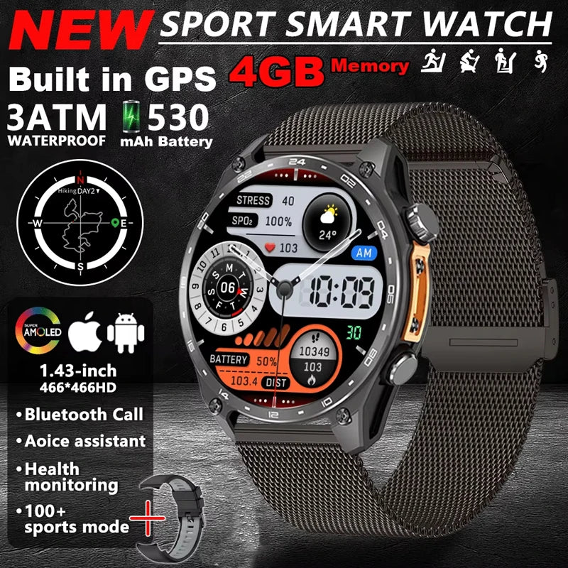 HD300 Pro Men Smart Watch AMOLDE GPS Track Offline Map 4GB Memory Recorder Flashlight Outdoor Sport Barometer Altitude Compass