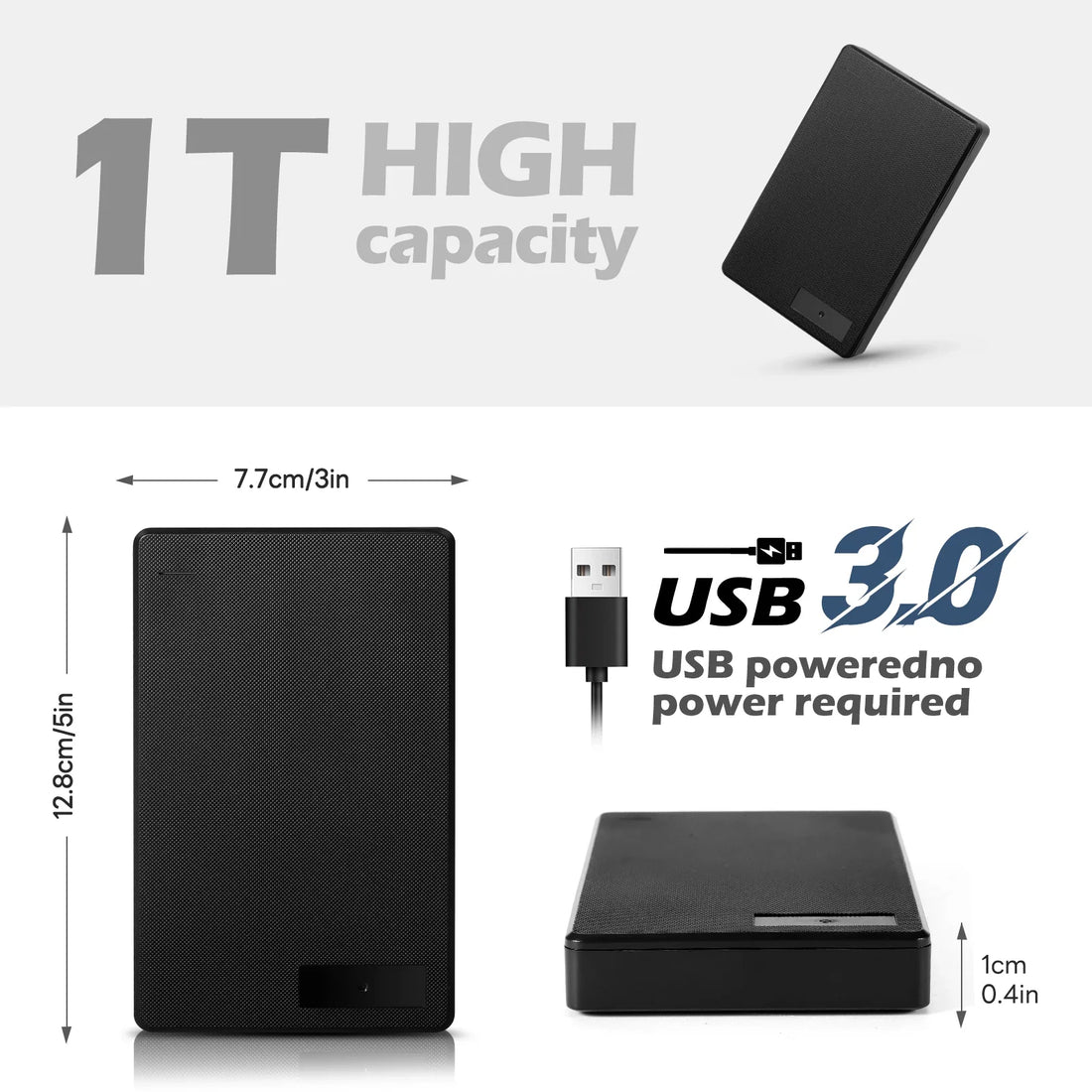 Portable External Hard Drive 1TB, USB 3.0 HDD for Laptop and PC