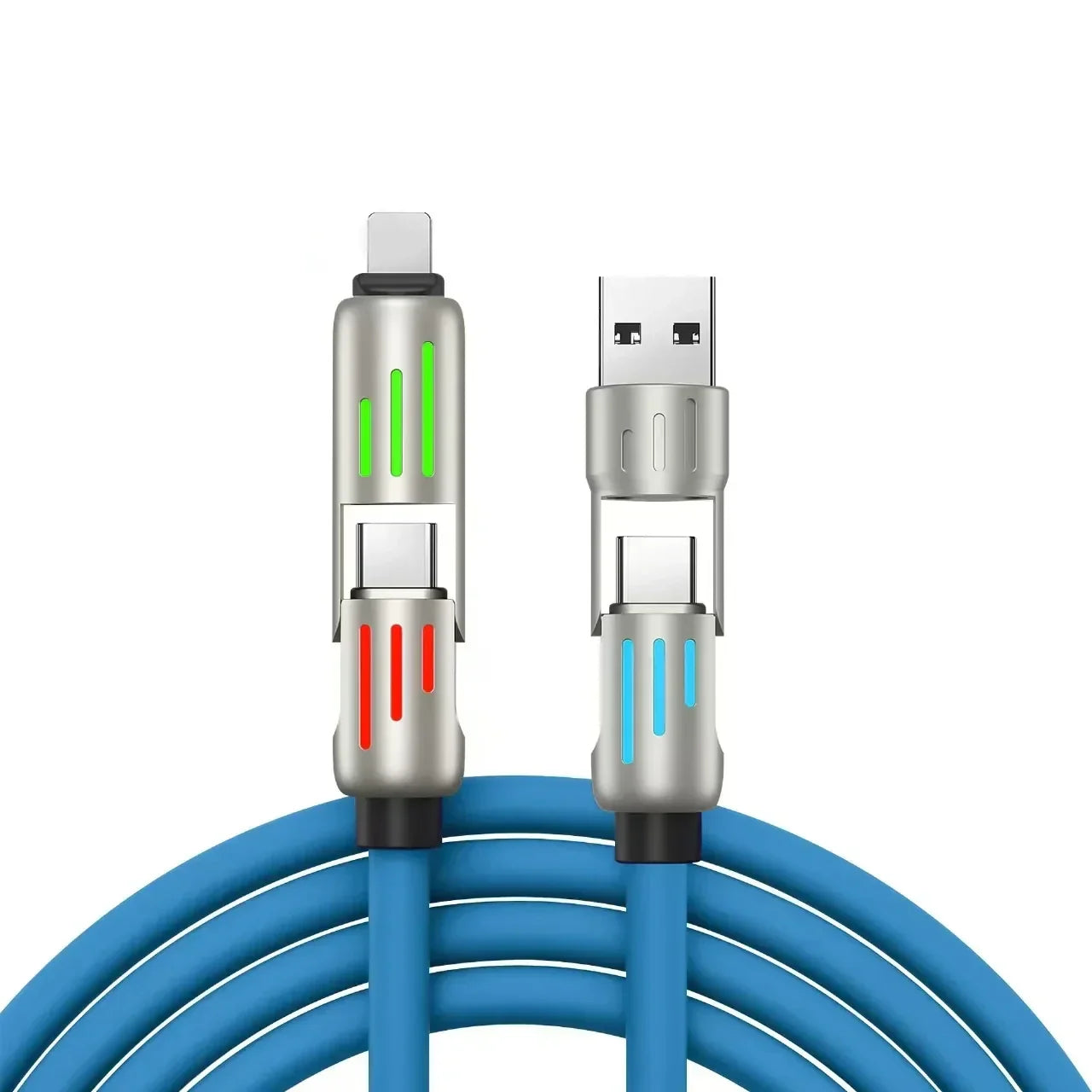 6.6FT 240W 4-in-1 USB Charging Cable with USB-A and Type-C Connectors
