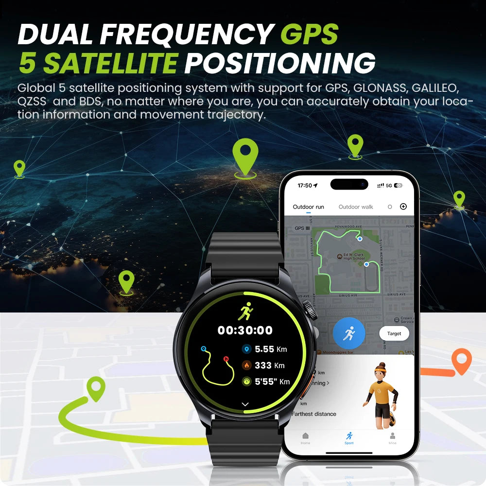 Watch 4S GPS Smartwatch 1.43” HD AMOLED Display 5 Satellite GPS Positioning 120+ Workout Modes Sport Fitness Smart Watch