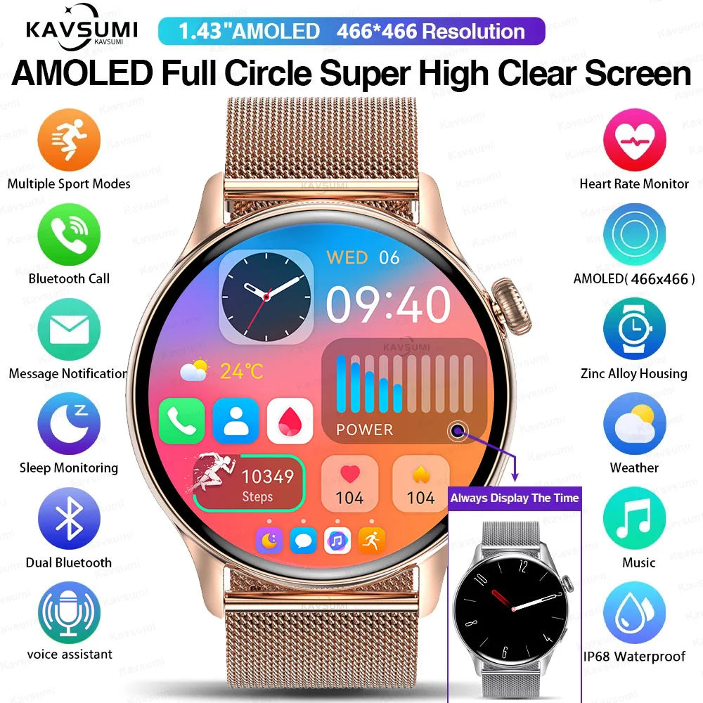 NFC Smart Watch Amoled HD GPS Track Sports Heart Rate Bluetooth Call Waterproof Ladies Women Smartwatch For Women's Gift