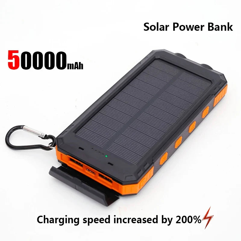 Solar Power Bank 50000mAh | Portable External Battery with LED Light