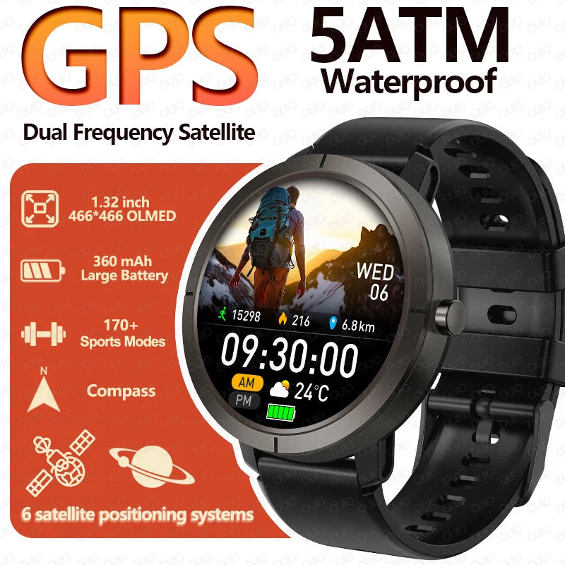 GPS Positioning Smart Watch 1.32AMOLED 5ATM Waterproof Women Health Bluetooth Call 360mAh Compass 170+Sports Mode SmartWatch