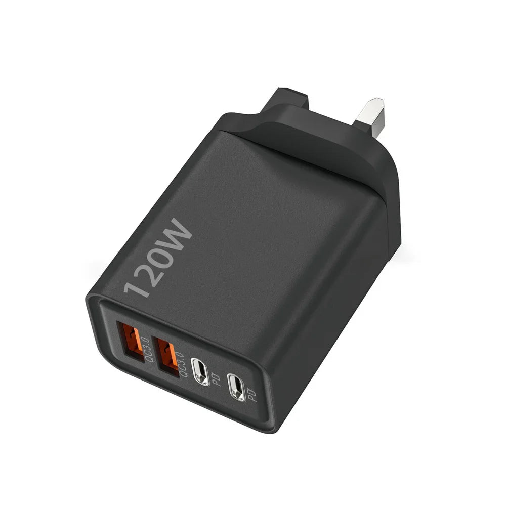Fast Charging 4-Port USB Charger | 120W Wall Adapter for Smartphones