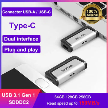SanDisk Ultra Dual Drive USB 3.1 Type-C 256GB U Disk USB Flash Drive 64GB OTG 128GB