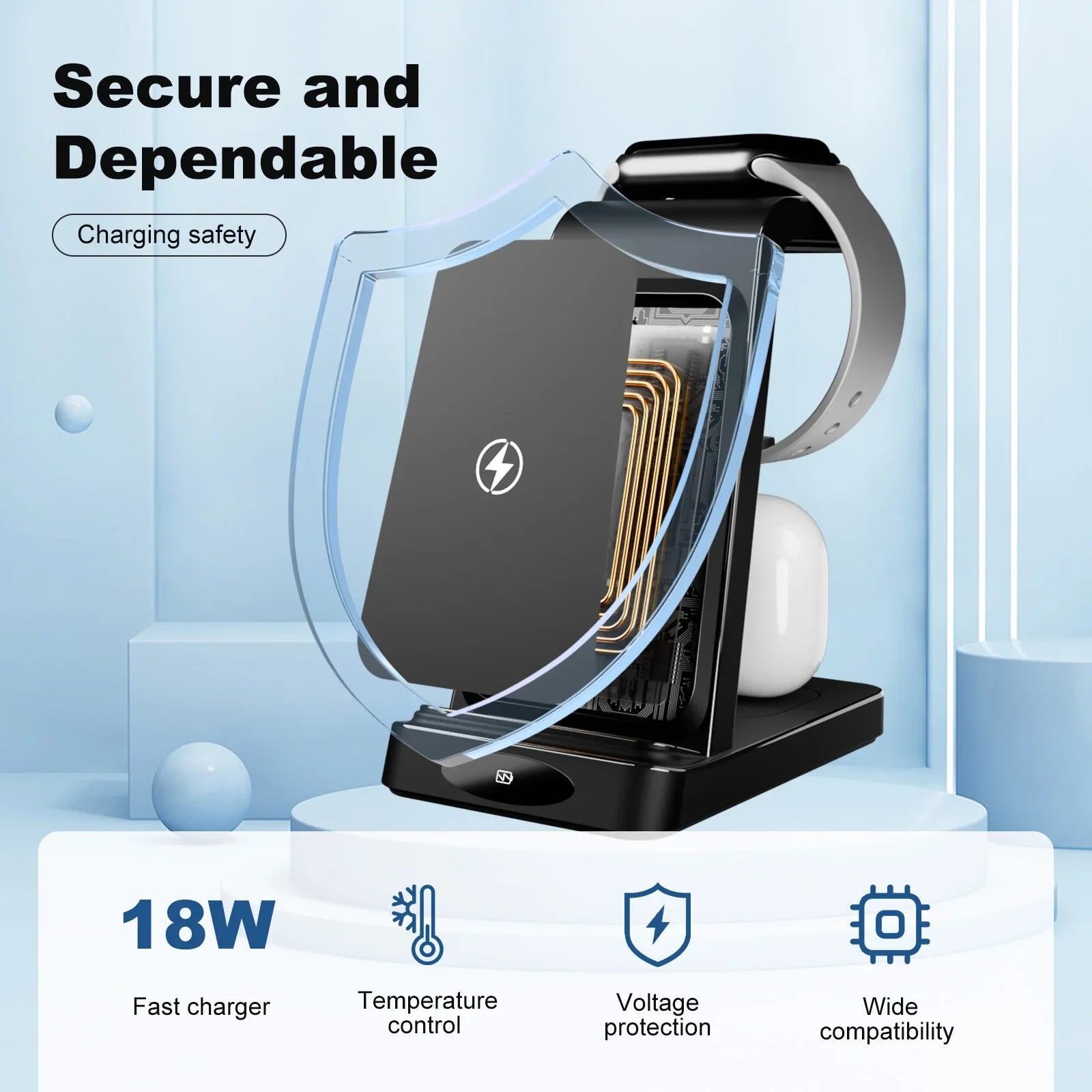 3-in-1 Foldable Magnetic Wireless Charger – 18W Fast Charging for Phone
