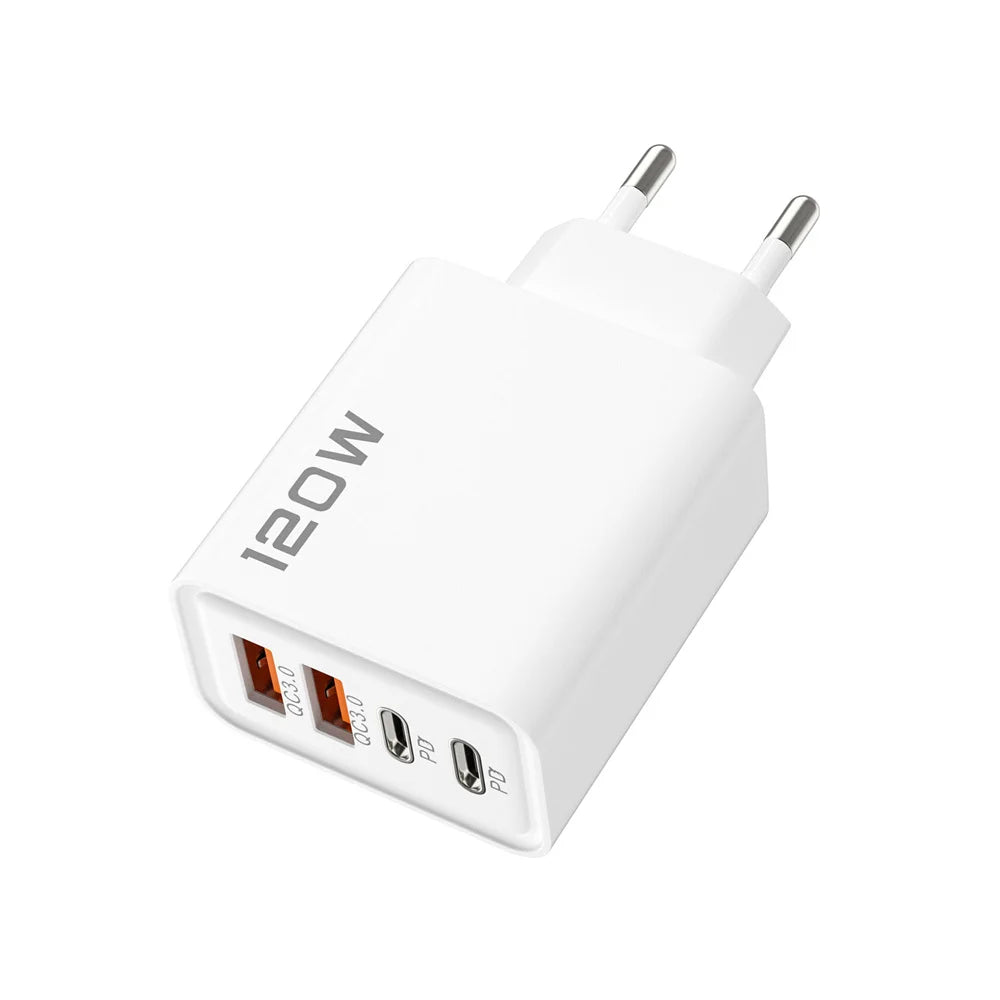 Fast Charging 4-Port USB Charger | 120W Wall Adapter for Smartphones