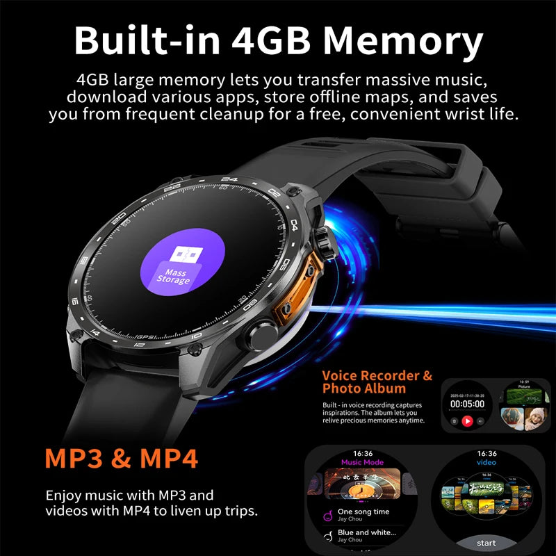HD300 Pro Men Smart Watch AMOLDE GPS Track Offline Map 4GB Memory Recorder Flashlight Outdoor Sport Barometer Altitude Compass