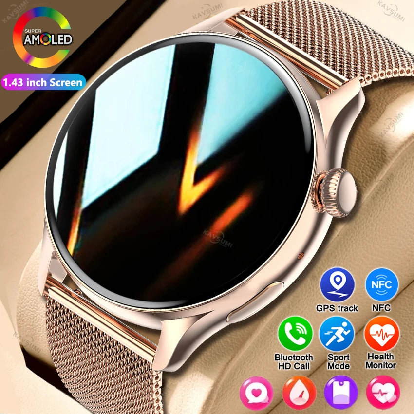 NFC Smart Watch Amoled HD GPS Track Sports Heart Rate Bluetooth Call Waterproof Ladies Women Smartwatch For Women's Gift