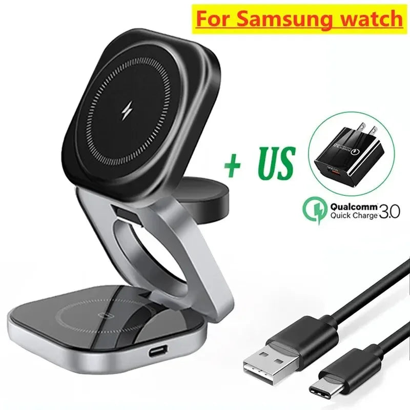 3-in-1 Foldable Magnetic Wireless Charger | Stand for iPhone, iWatch & AirPods