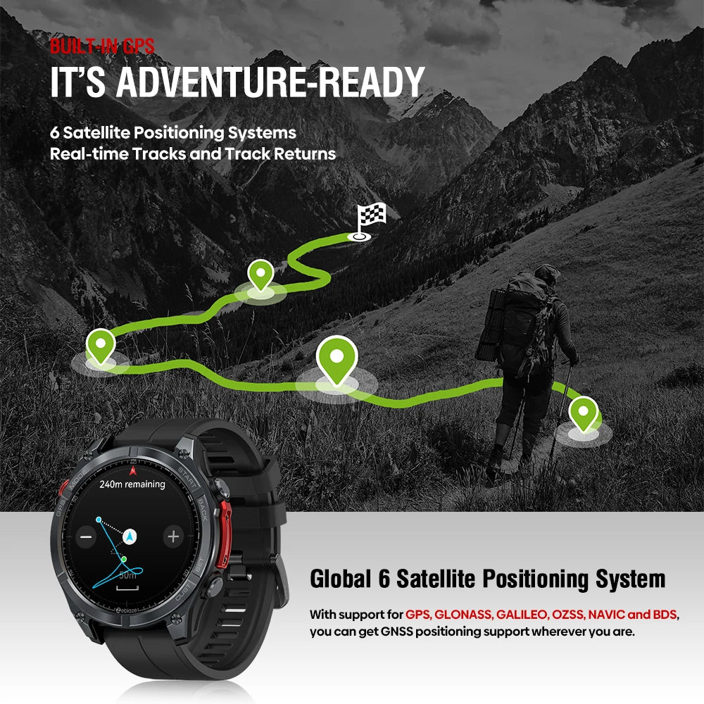 4 GPS Smartwatch 1.43" AMOLED Screen Compass Barometric Altimeter Flashlight Voice Calling Smart Watch