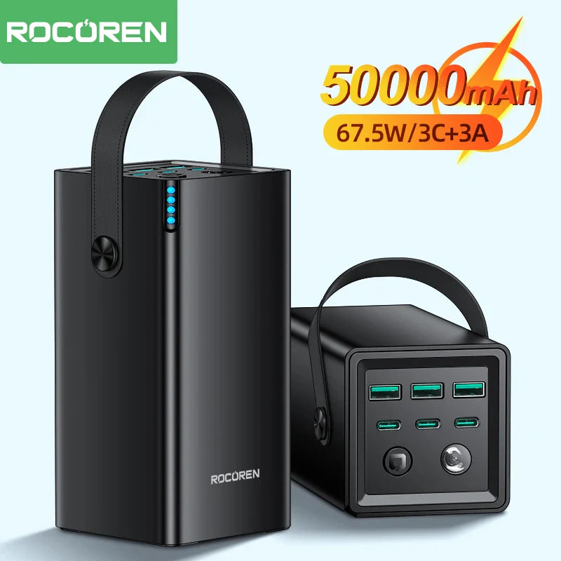 50000mAh Portable Power Bank 22.5W | USB-C Fast Charging with Flashlight