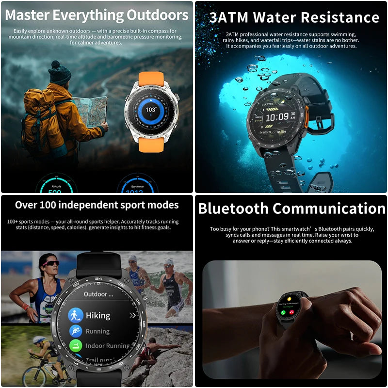 HD300 Pro Men Smart Watch AMOLDE GPS Track Offline Map 4GB Memory Recorder Flashlight Outdoor Sport Barometer Altitude Compass