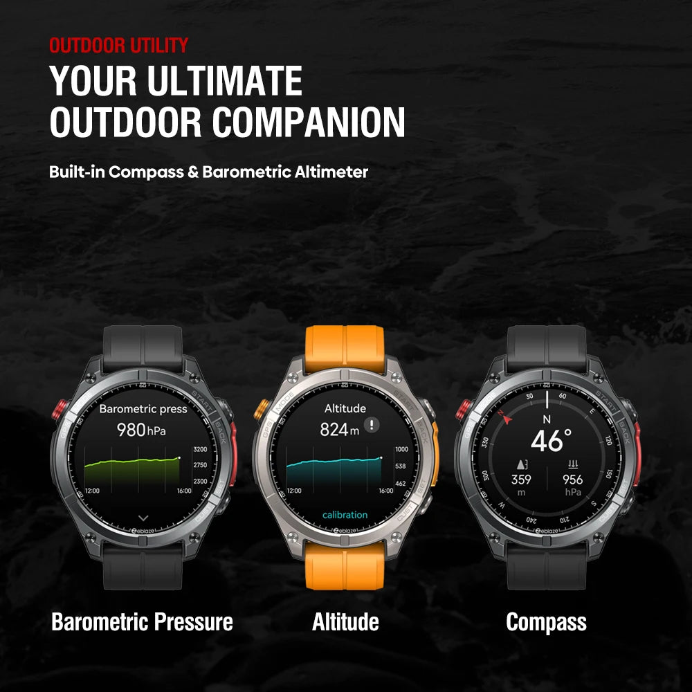 4 GPS Smartwatch 1.43" AMOLED Screen Compass Barometric Altimeter Flashlight Voice Calling Smart Watch