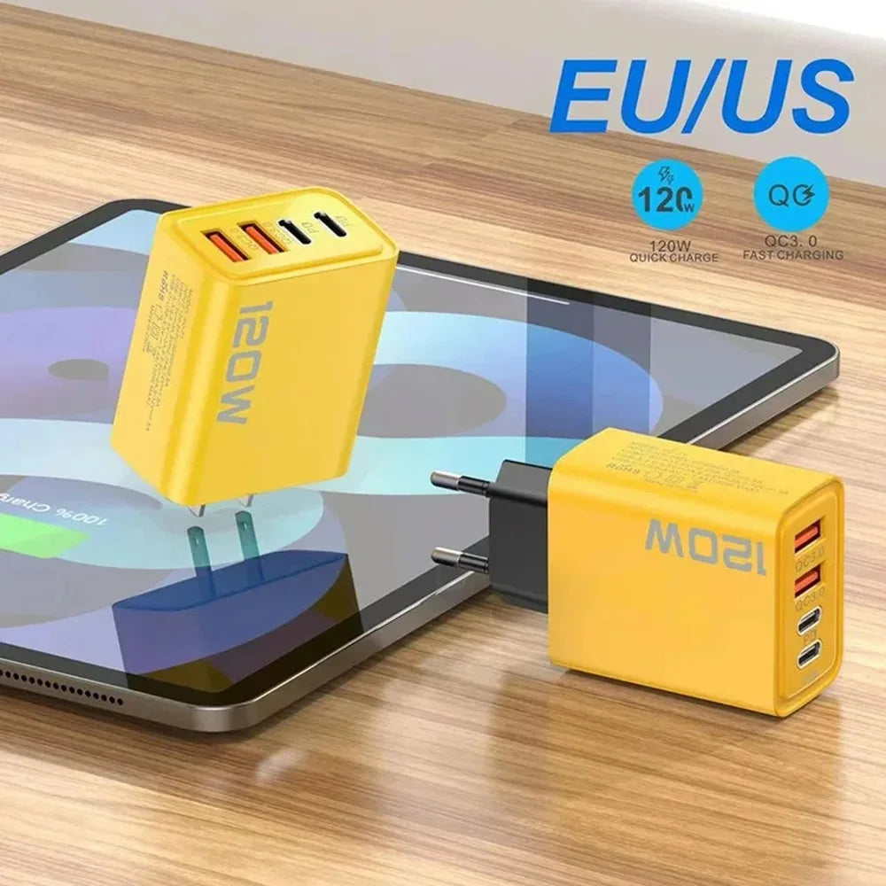 Fast Charging 4-Port USB Charger | 120W Wall Adapter for Smartphones