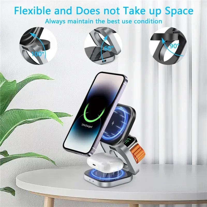 3-in-1 Foldable Magnetic Wireless Charger | Stand for iPhone, iWatch & AirPods