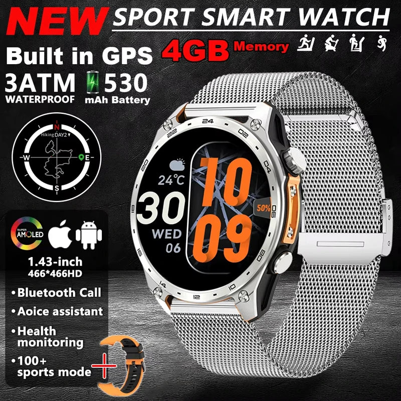 HD300 Pro Men Smart Watch AMOLDE GPS Track Offline Map 4GB Memory Recorder Flashlight Outdoor Sport Barometer Altitude Compass