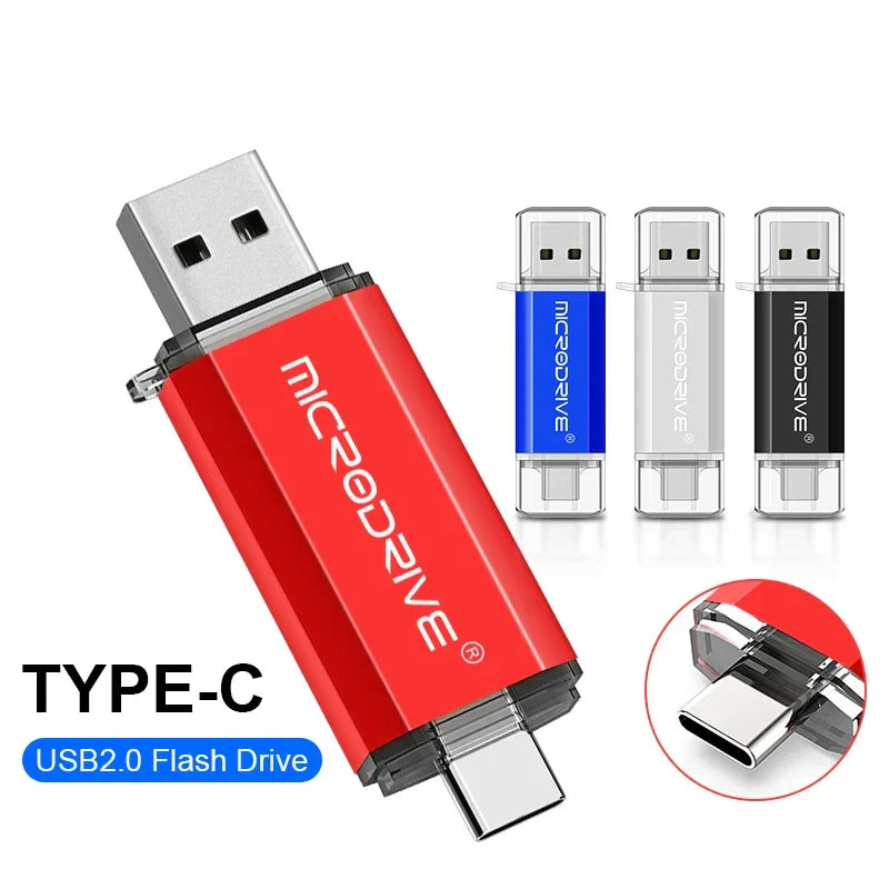 Compact 2-in-1 OTG Flash Drive | Type-C & Micro USB (4–128GB)