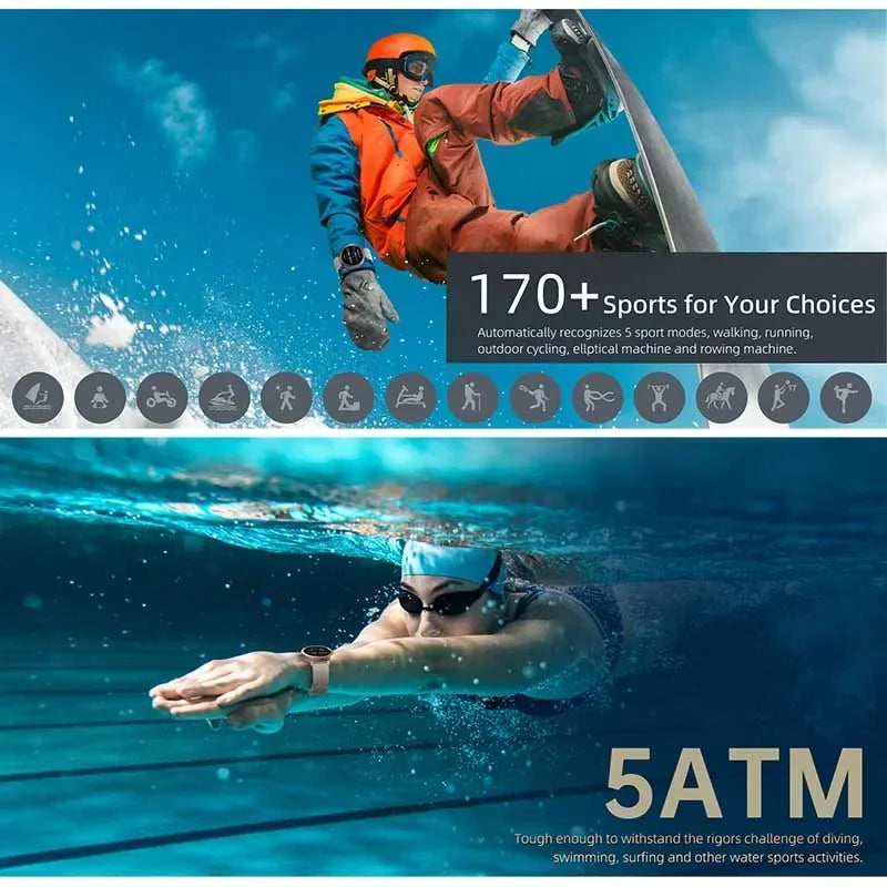 GPS Positioning Smart Watch 1.32AMOLED 5ATM Waterproof Women Health Bluetooth Call 360mAh Compass 170+Sports Mode SmartWatch