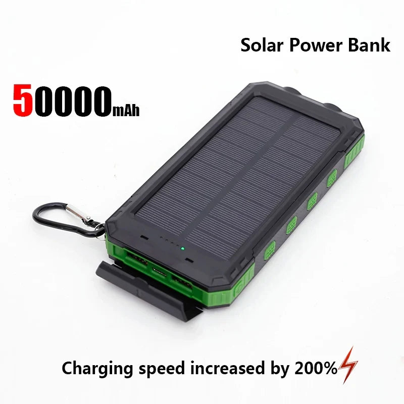 Solar Power Bank 50000mAh | Portable External Battery with LED Light