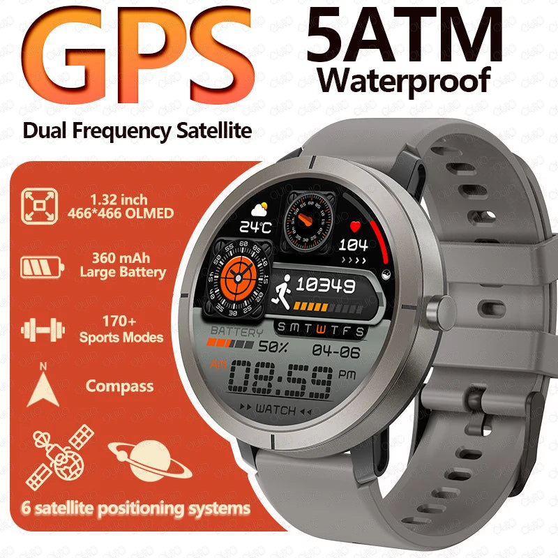 GPS Positioning Smart Watch 1.32AMOLED 5ATM Waterproof Women Health Bluetooth Call 360mAh Compass 170+Sports Mode SmartWatch