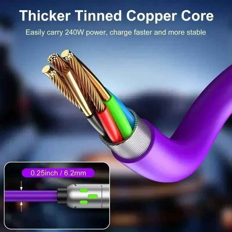 6.6FT 240W 4-in-1 USB Charging Cable with USB-A and Type-C Connectors