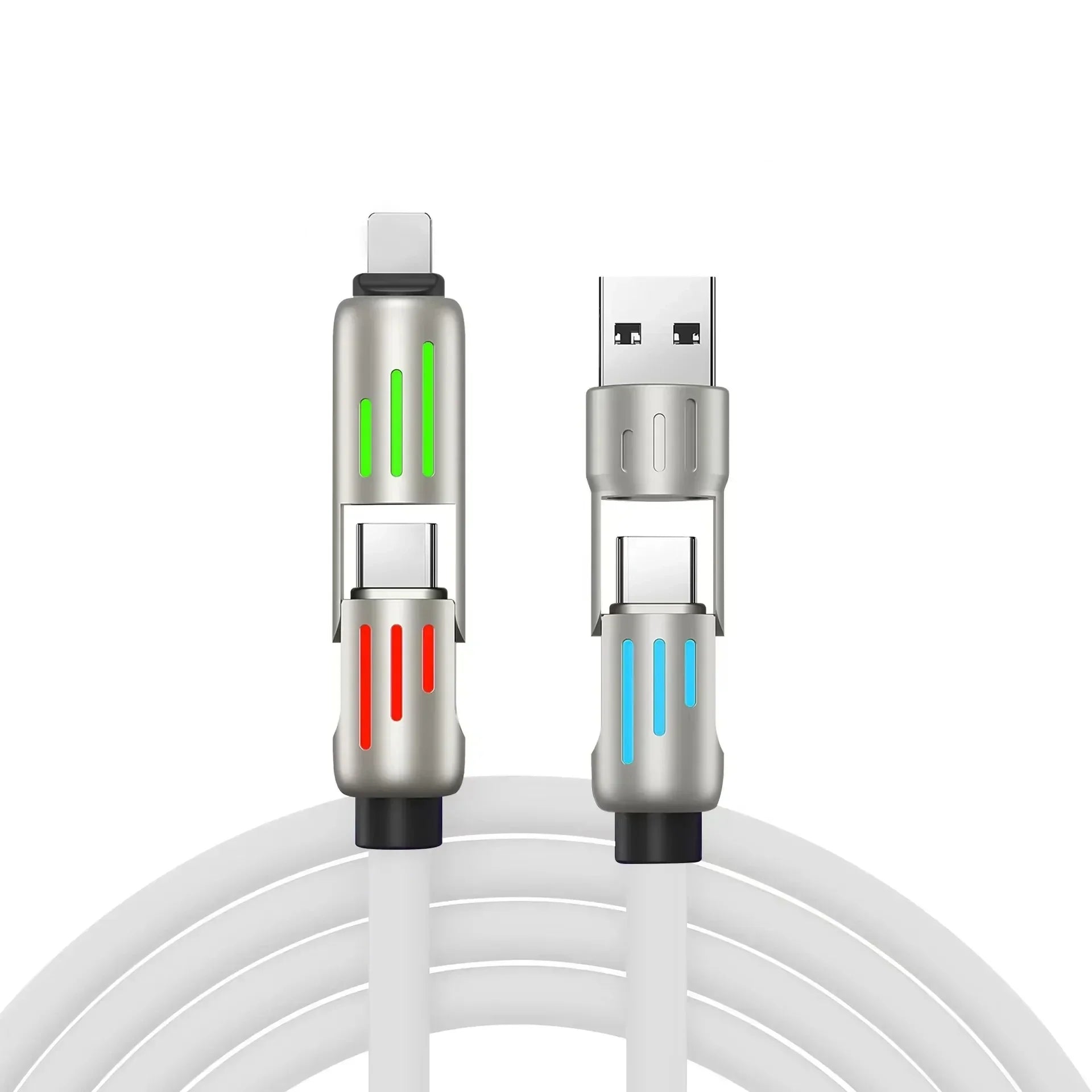 6.6FT 240W 4-in-1 USB Charging Cable with USB-A and Type-C Connectors