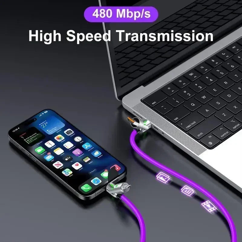 6.6FT 240W 4-in-1 USB Charging Cable with USB-A and Type-C Connectors