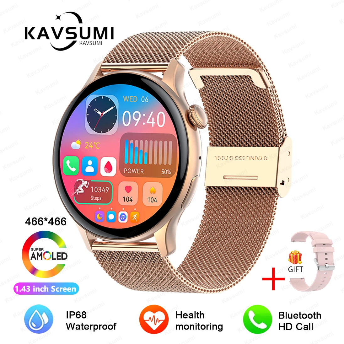 NFC Smart Watch Amoled HD GPS Track Sports Heart Rate Bluetooth Call Waterproof Ladies Women Smartwatch For Women's Gift