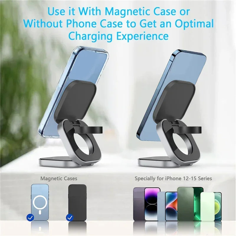 3-in-1 Foldable Magnetic Wireless Charger | Stand for iPhone, iWatch & AirPods