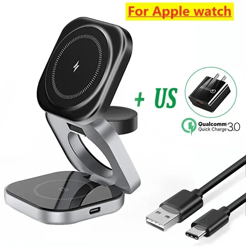 3-in-1 Foldable Magnetic Wireless Charger | Stand for iPhone, iWatch & AirPods