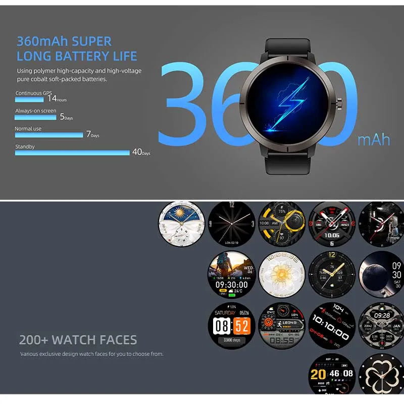 GPS Positioning Smart Watch 1.32AMOLED 5ATM Waterproof Women Health Bluetooth Call 360mAh Compass 170+Sports Mode SmartWatch