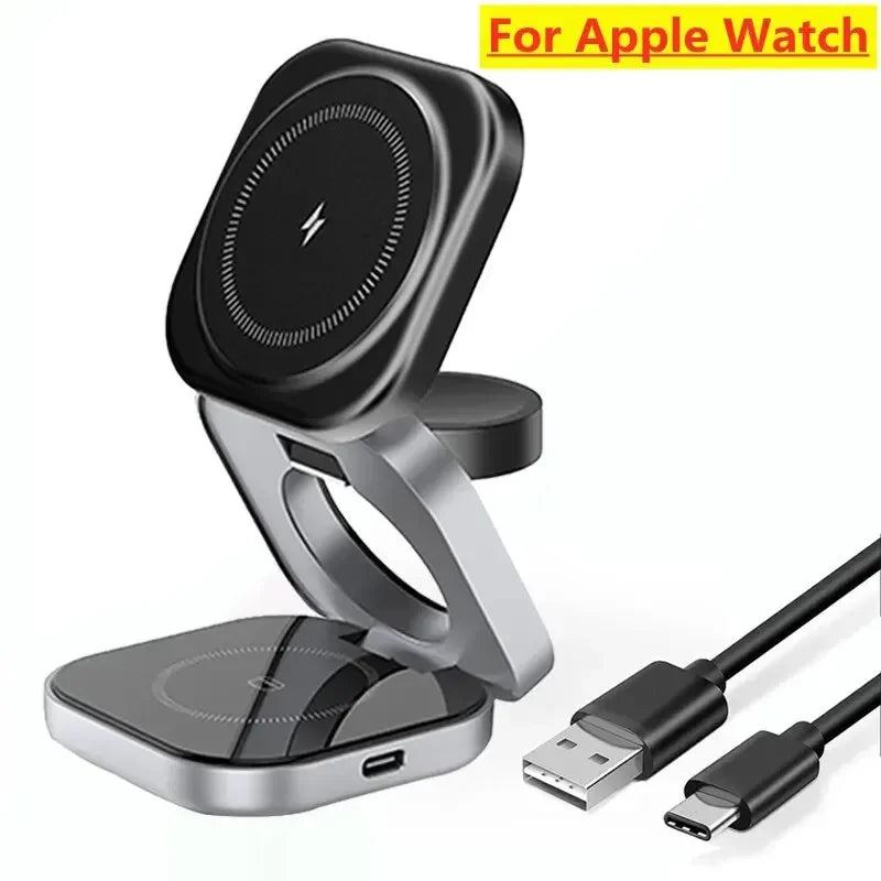 3-in-1 Foldable Magnetic Wireless Charger | Stand for iPhone, iWatch & AirPods