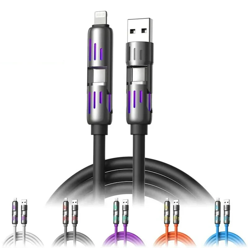 6.6FT 240W 4-in-1 USB Charging Cable with USB-A and Type-C Connectors