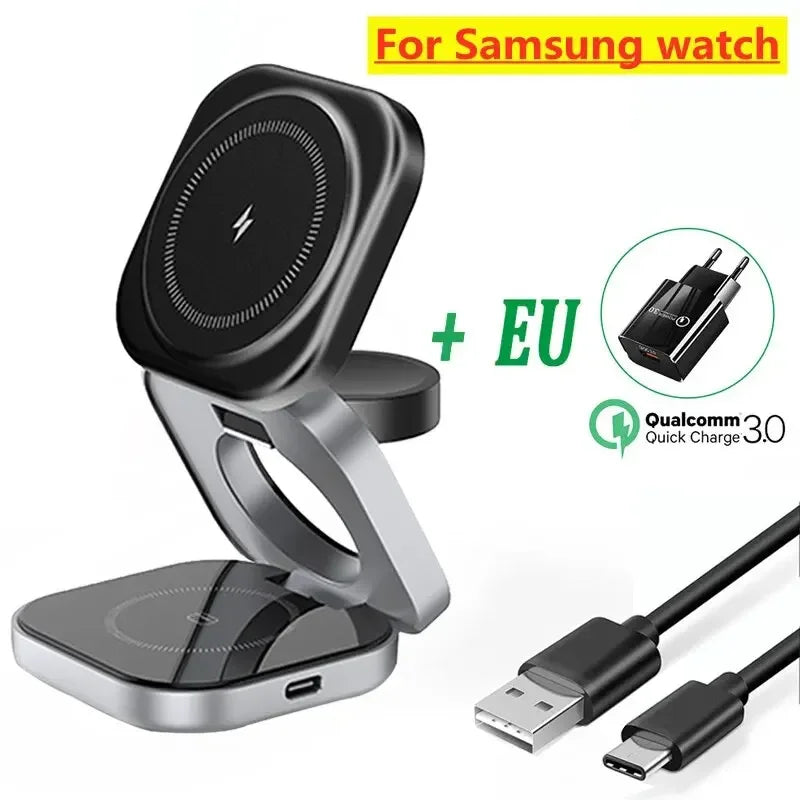 3-in-1 Foldable Magnetic Wireless Charger | Stand for iPhone, iWatch & AirPods