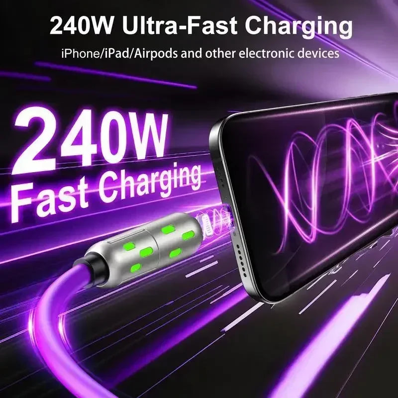6.6FT 240W 4-in-1 USB Charging Cable with USB-A and Type-C Connectors